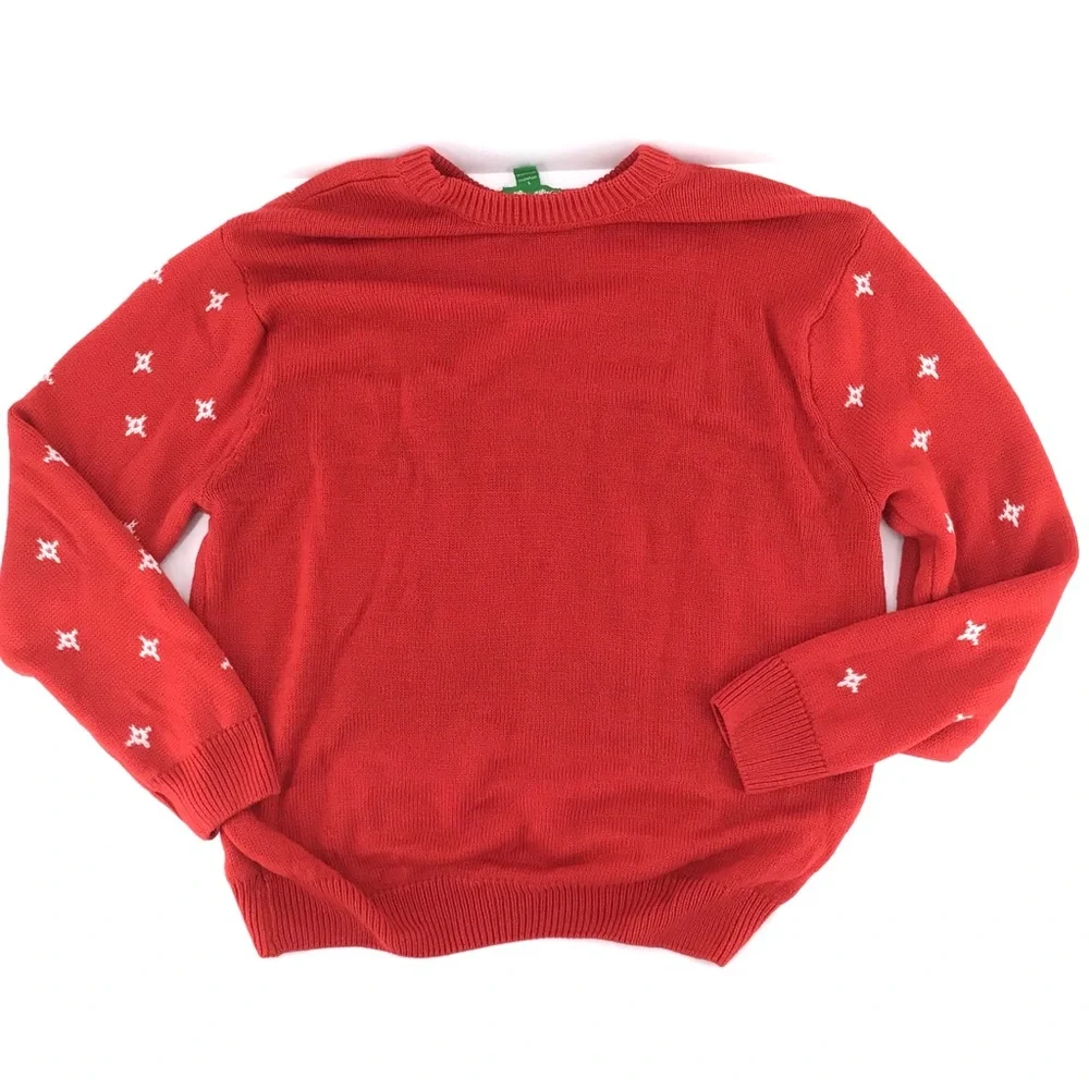 Party Sweater Red Crew Neck Lets get Blitzen Christmas L/S Sweater Size Large